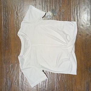 NWT Athletic Works Vivid White Moisture Wicking Twist Front Short Sleeve 7/8 -M